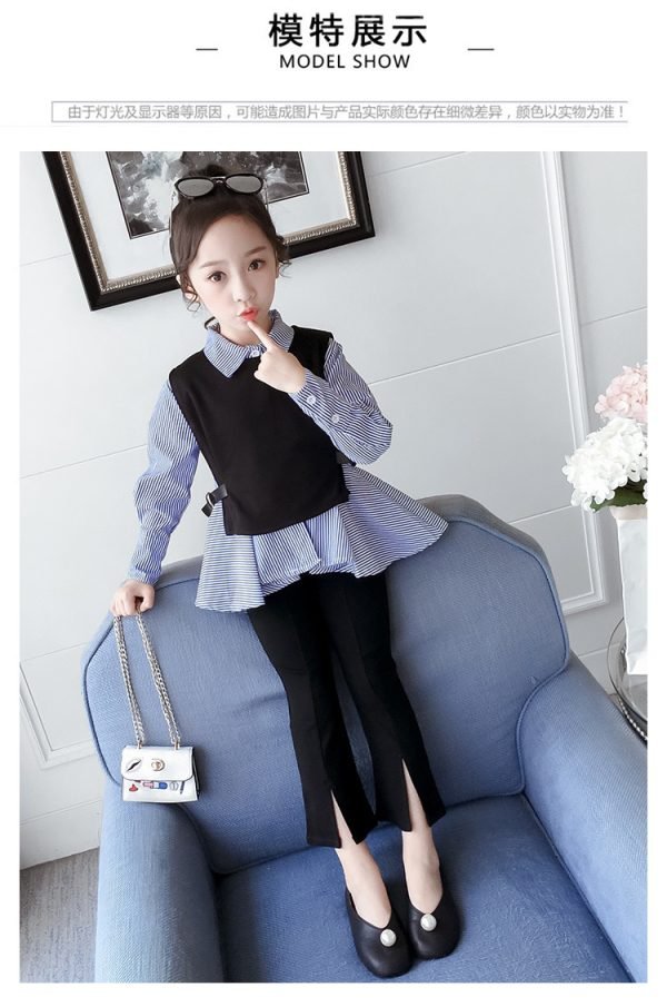 3 Pcs Shirt+vest+pant(cotton) Winter Dress For Girls Colors: Blue - Pro Style