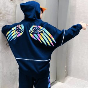 Printed Wing Design 2pcs Tracksuite For Girls And Boys Colors: Navy Blue
