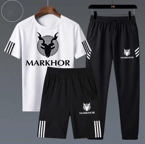 Jbi Stripped Printed Markhor White Summer 3 In 1 Tracksuit - Pro Style